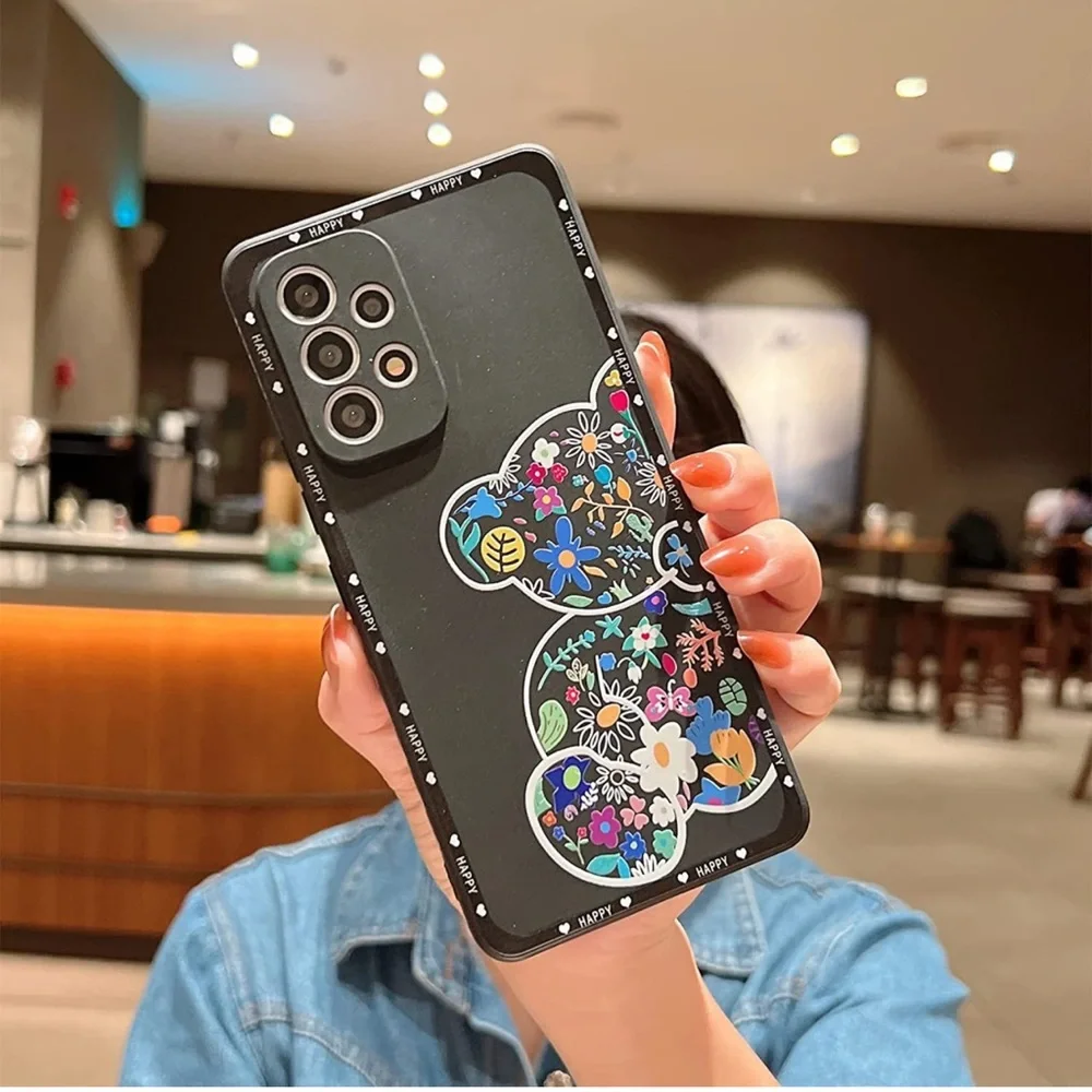 Flower Bear Case for Samsung Galaxy A53, Liquid Silica Gel  (Black)